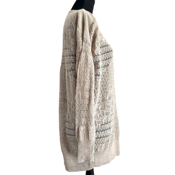 Rebecca Taylor Women’s size LARGE Sweater Open Knit V-Neck Tan Wool Alpaca - Picture 2 of 6